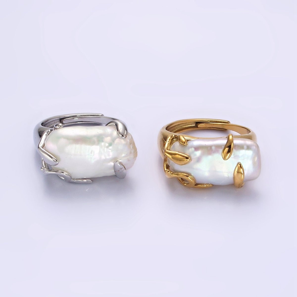 18K Gold Filled White Baroque Freshwater Pearl Molten Drip Ring in Gold & Silver | O-608 O-609
