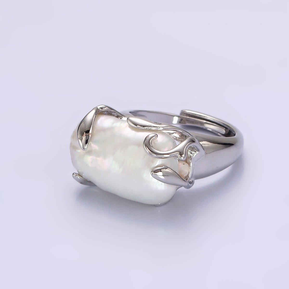 18K Gold Filled White Baroque Freshwater Pearl Molten Drip Ring in Gold & Silver | O-608 O-609