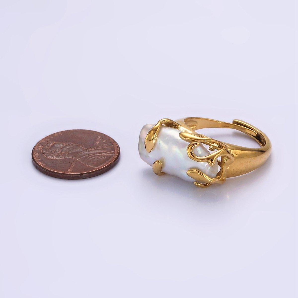 18K Gold Filled White Baroque Freshwater Pearl Molten Drip Ring in Gold & Silver | O-608 O-609