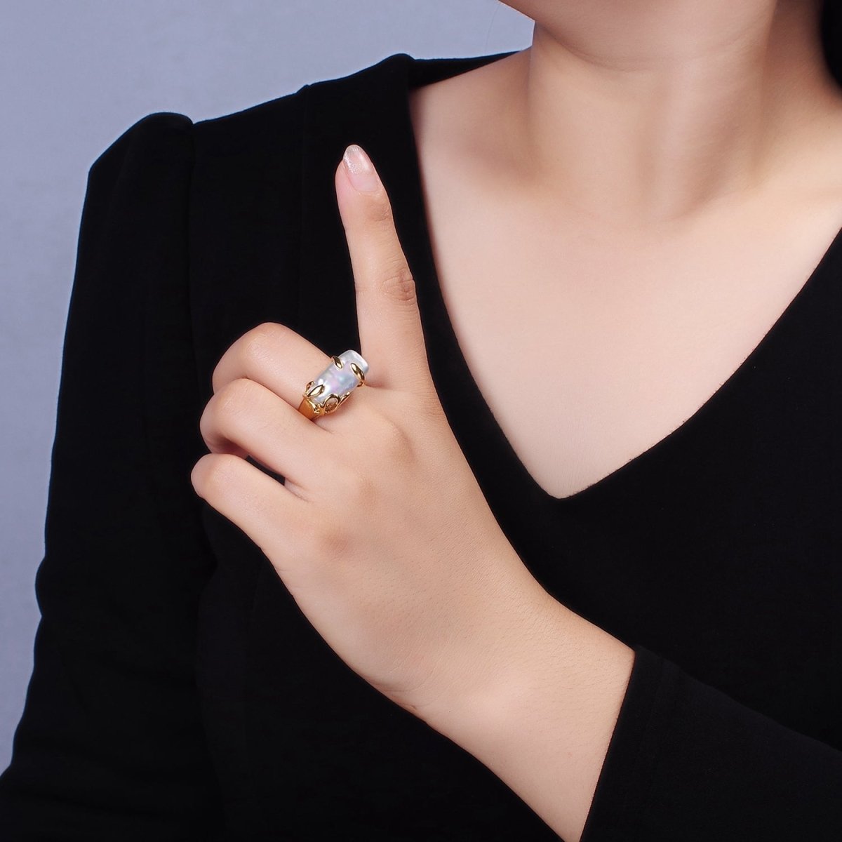 18K Gold Filled White Baroque Freshwater Pearl Molten Drip Ring in Gold & Silver | O-608 O-609