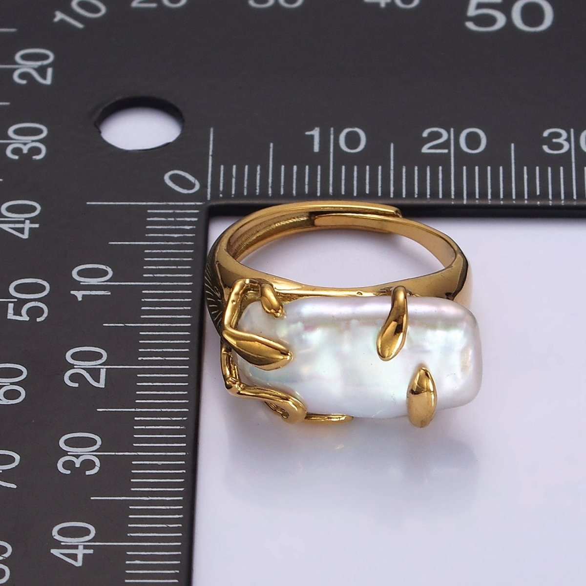 18K Gold Filled White Baroque Freshwater Pearl Molten Drip Ring in Gold & Silver | O-608 O-609