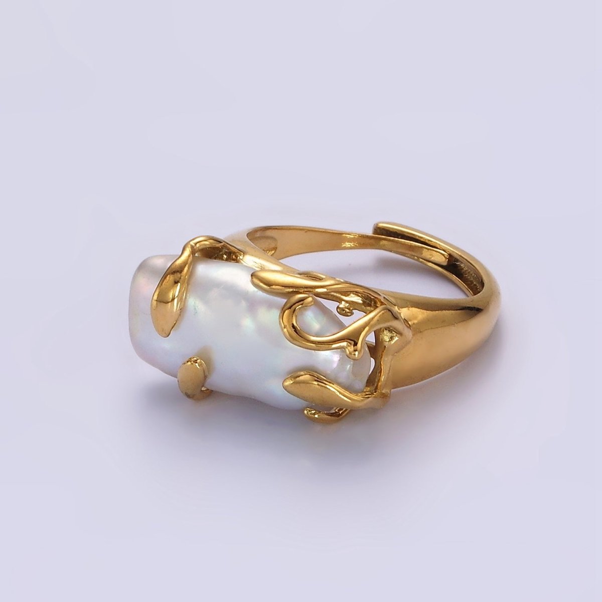 18K Gold Filled White Baroque Freshwater Pearl Molten Drip Ring in Gold & Silver | O-608 O-609