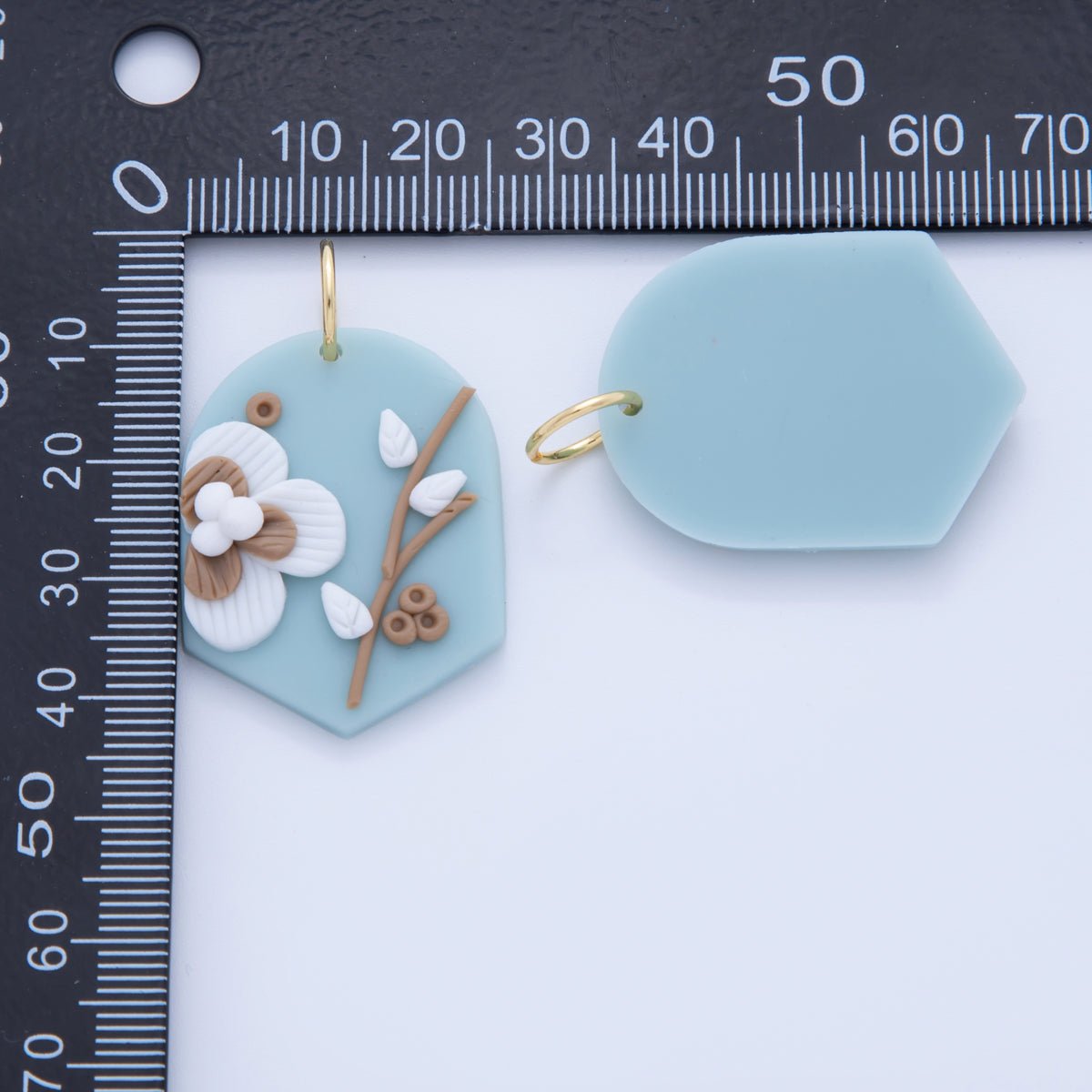 18K Gold Filled White Flower Plant Blue Polymer Clay Charm | AF364 - DLUXCA
