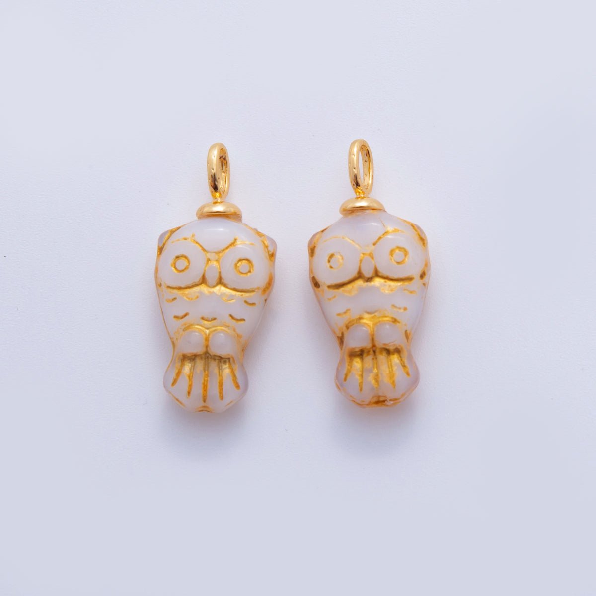 18K Gold Filled White Gold - Lined Owl Bird Acrylic Drop Charm | AF703 - DLUXCA