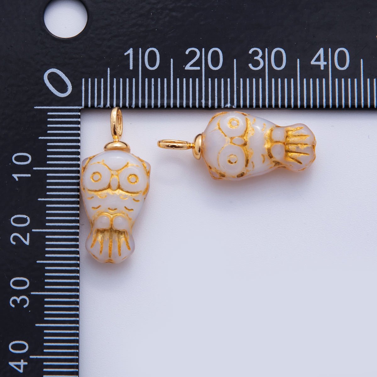 18K Gold Filled White Gold - Lined Owl Bird Acrylic Drop Charm | AF703 - DLUXCA