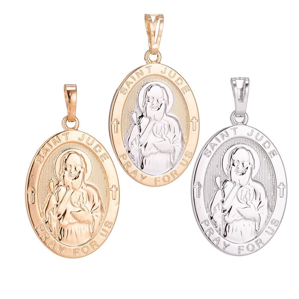 18K Gold Filled / White Gold Saint Jude Medal Pendant for Hope & Impossible Cause Religious Amulet charm for Necklace Jewelry Making H-282