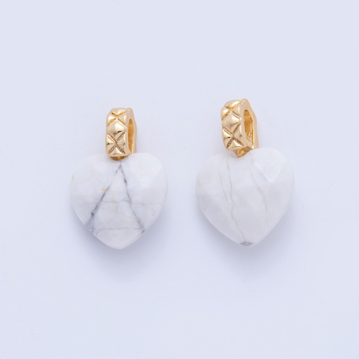 18K Gold Filled White Howlite Gemstone Heart Quilted Bail Pendant | AF358 - DLUXCA