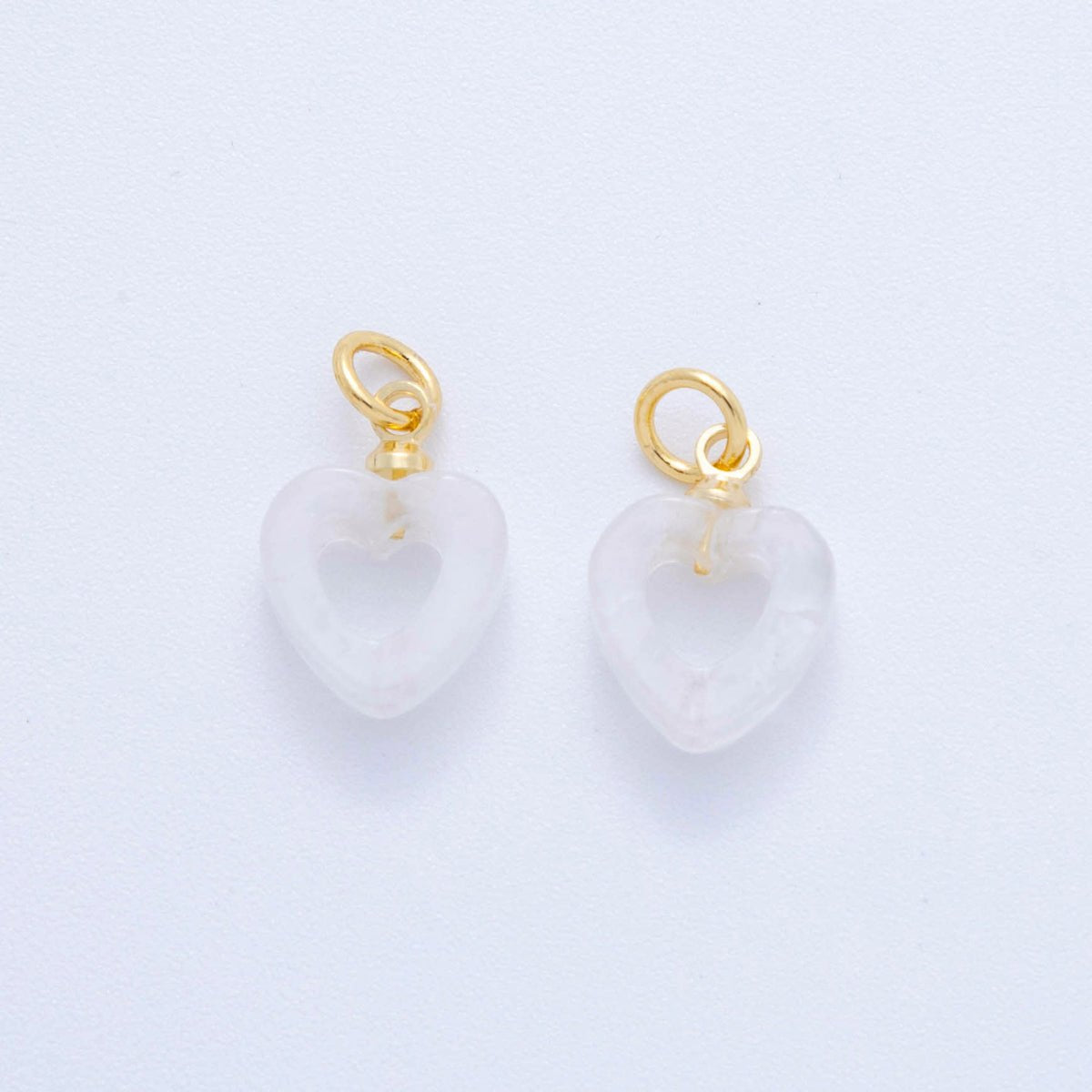 18K Gold Filled White Quartz Gemstone Heart Charm | AG294 - DLUXCA