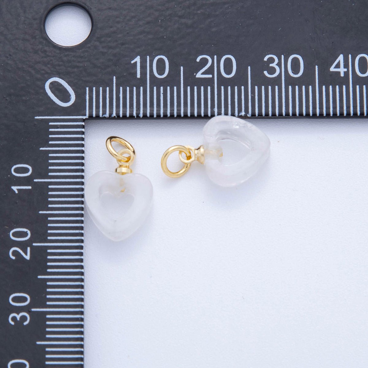 18K Gold Filled White Quartz Gemstone Heart Charm | AG294 - DLUXCA