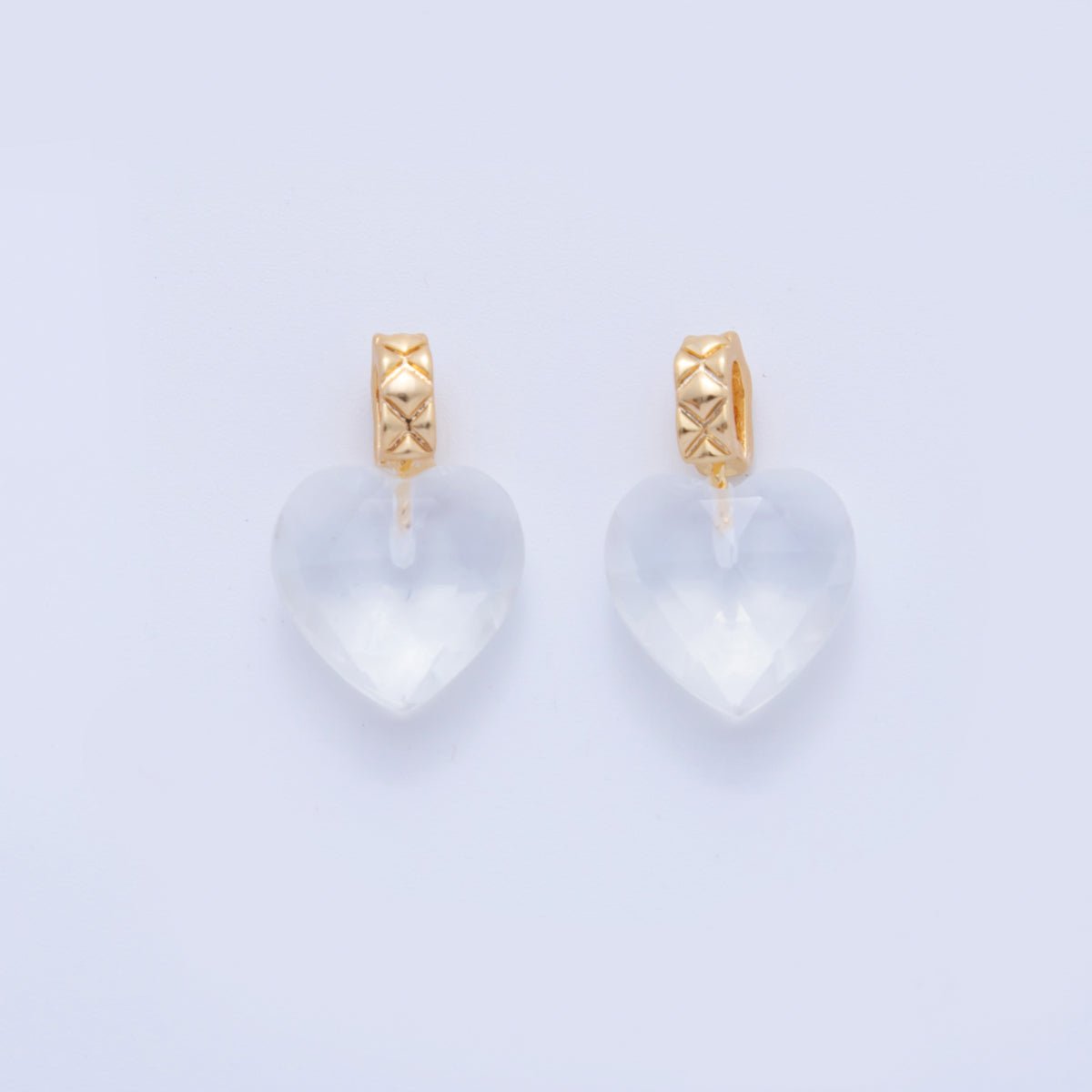 18K Gold Filled White Quartz Gemstone Heart Quilted Bail Pendant | AF356 - DLUXCA