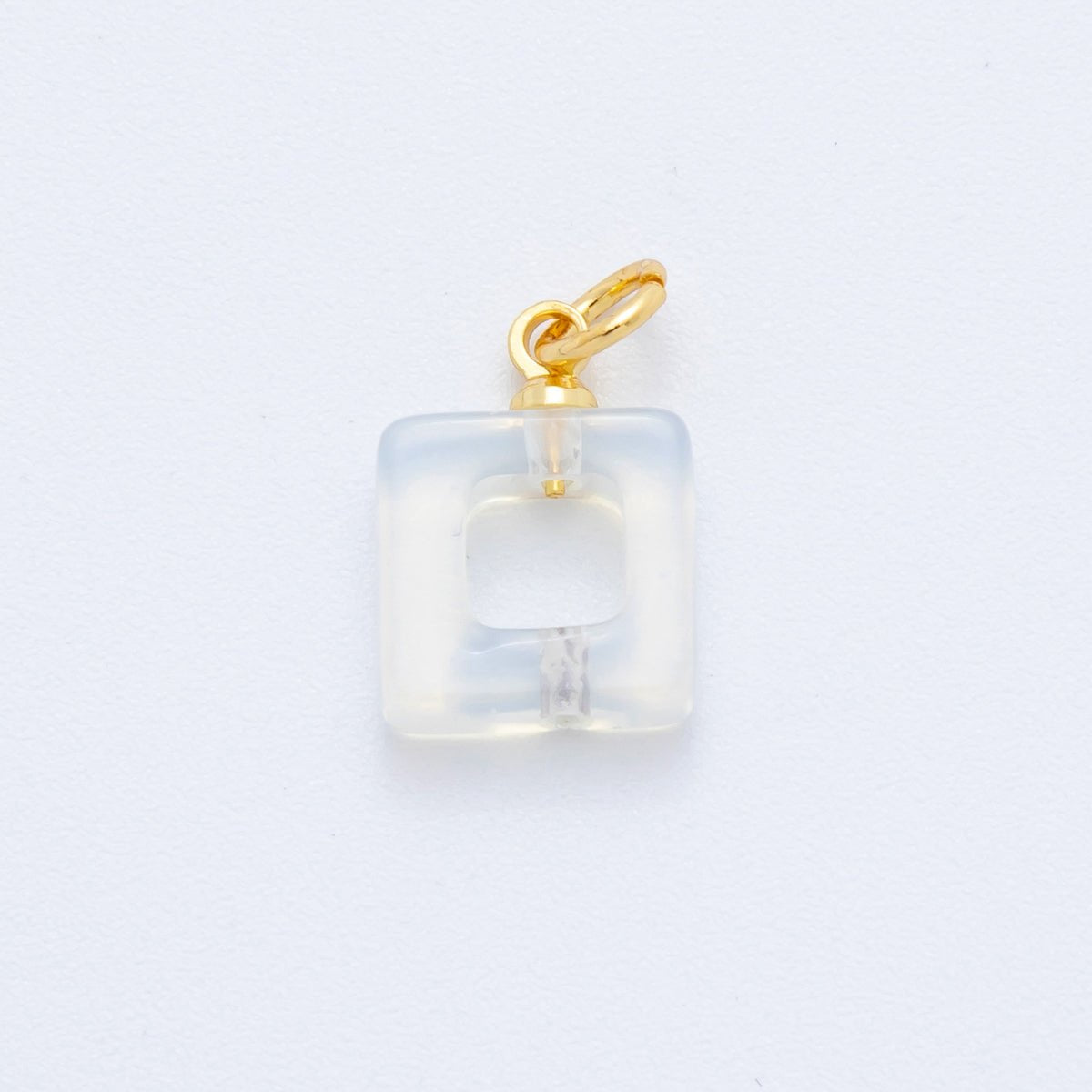 18K Gold Filled White Quartz Open Square Gemstone Charm | AF775 - DLUXCA