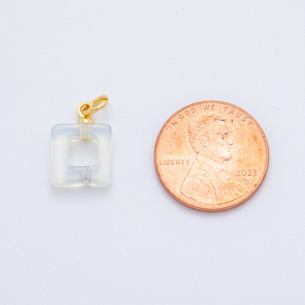 18K Gold Filled White Quartz Open Square Gemstone Charm | AF775 - DLUXCA