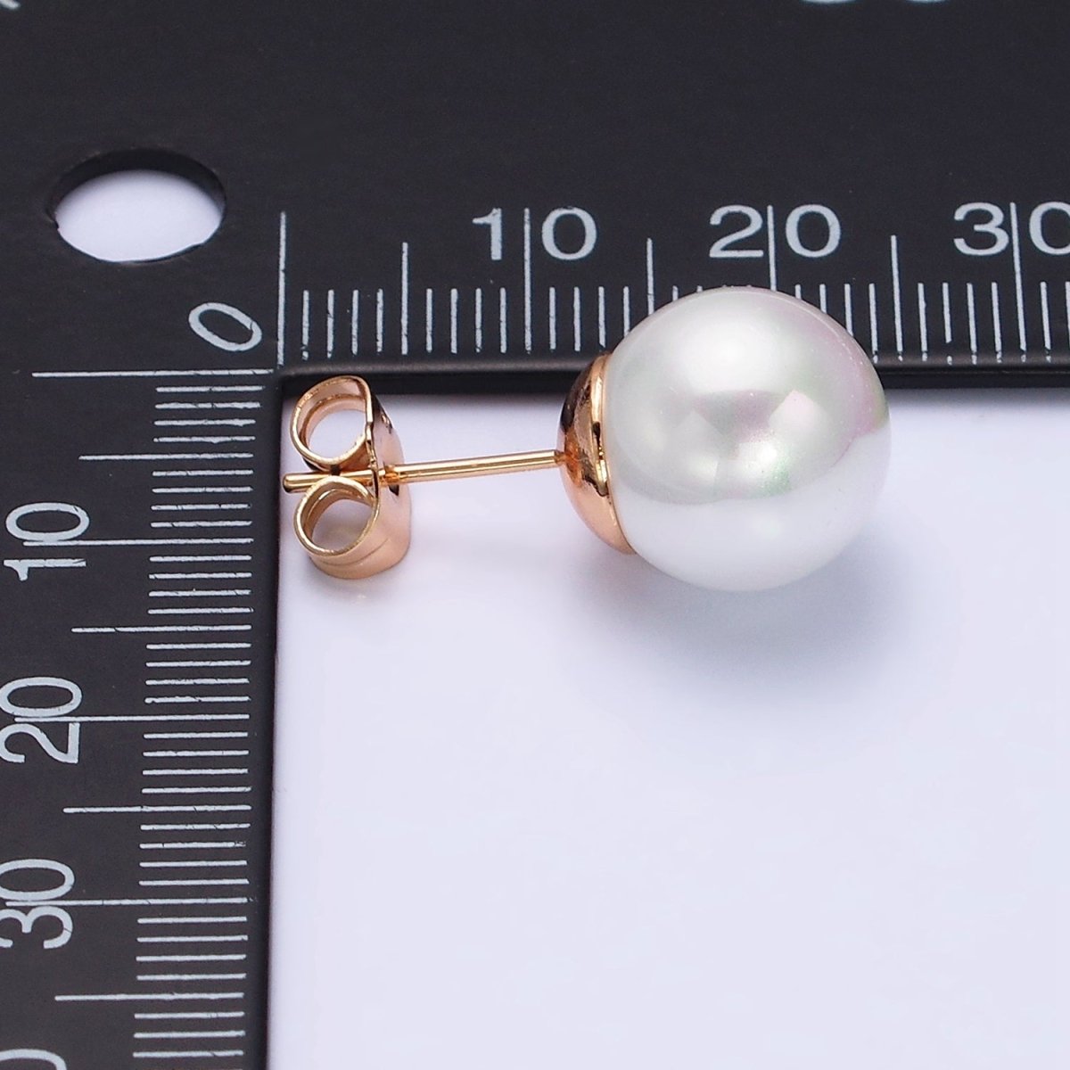 18K Gold Filled White Round Pearl 12mm Stud Earrings | AD1423 - DLUXCA