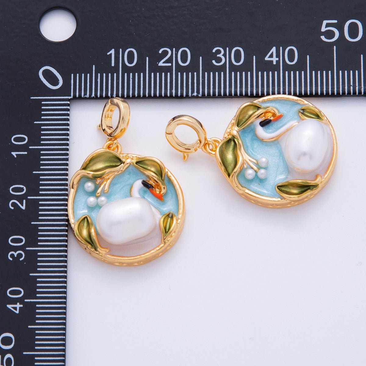 18K Gold Filled White Swan at Lake Pond Snap Bail Pendant | AH710 - DLUXCA