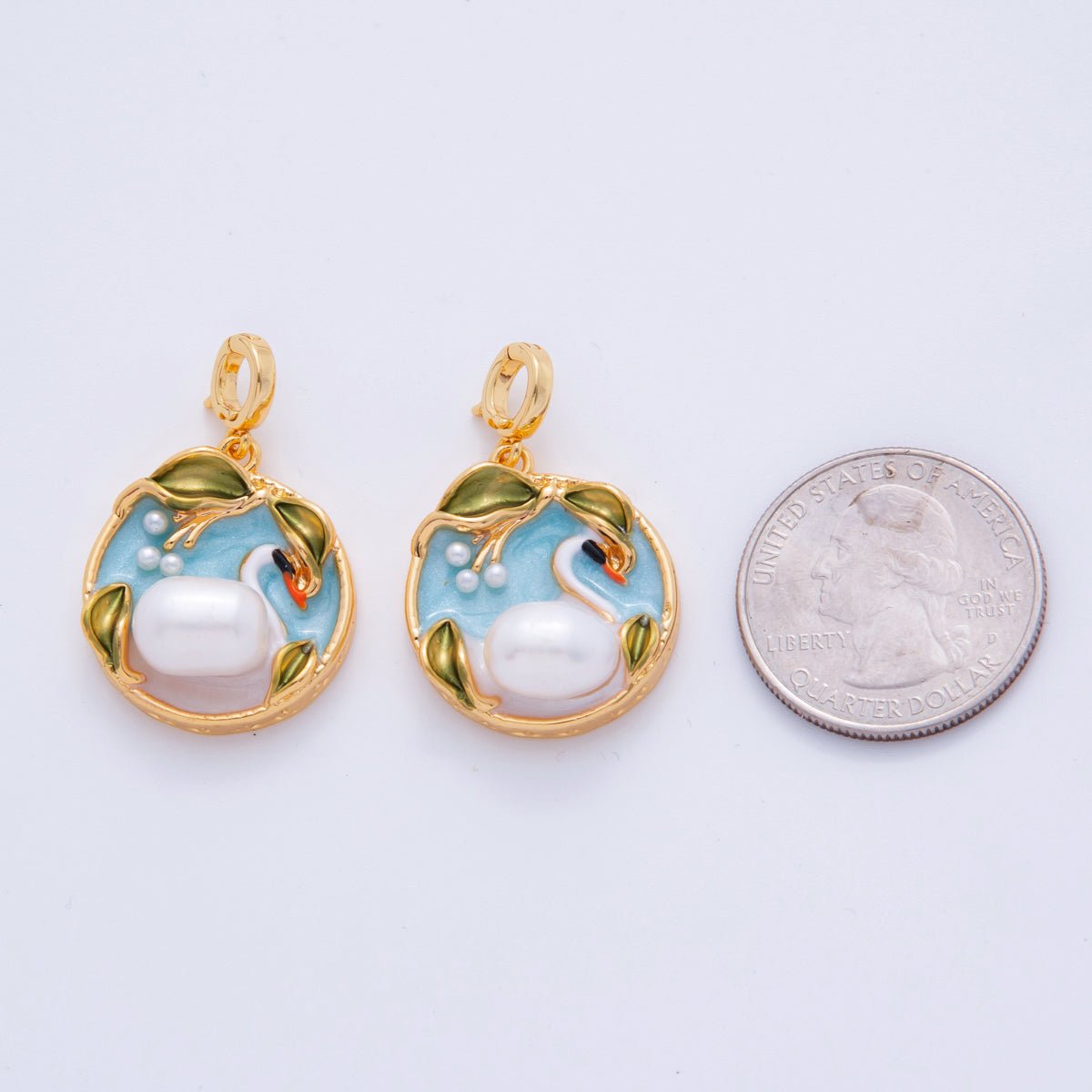 18K Gold Filled White Swan at Lake Pond Snap Bail Pendant | AH710 - DLUXCA