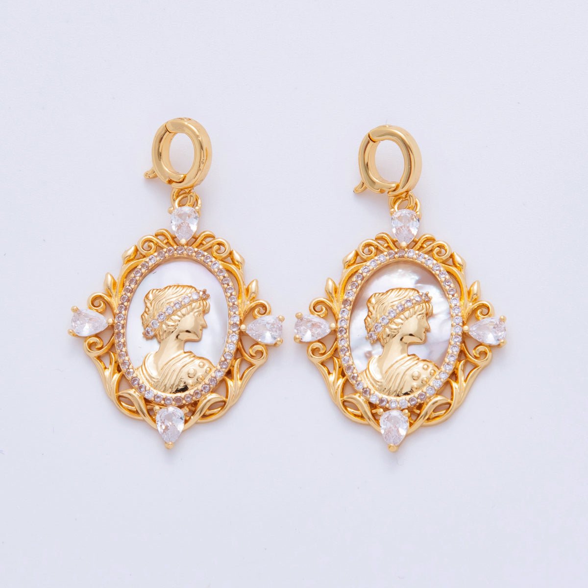 18K Gold Filled Women Silhouette Shell Pearl Artisan Drop Snap Bail Pendant | AH709 - DLUXCA