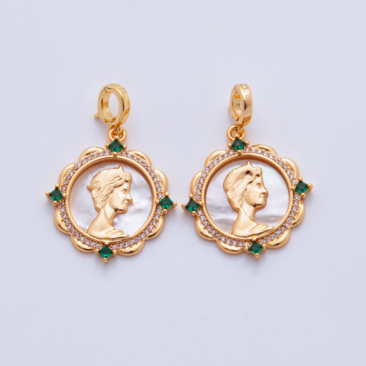 18K Gold Filled Women Silhouette Shell Pearl Drop Snap Bail Pendant | AH711 - DLUXCA