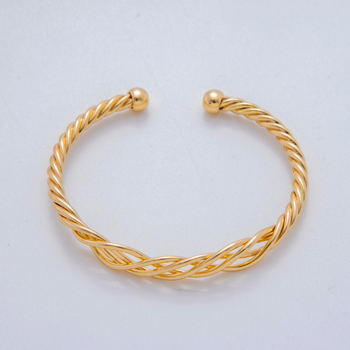 18K Gold Filled Woven Croissant Twisted Rope Cuff Bracelet | WA - 3290 - DLUXCA