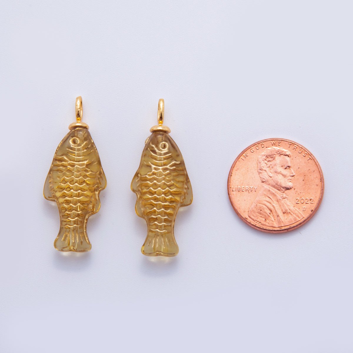 18K Gold Filled Yellow Acrylic Multidimensional 3D Fish Drop Charm | AF297 - DLUXCA