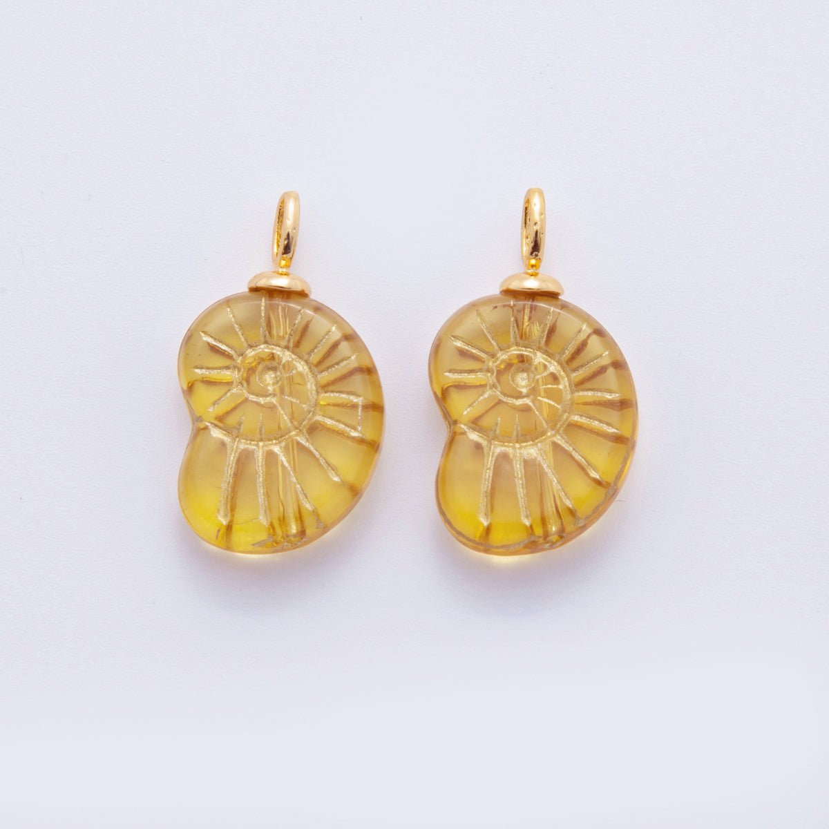 18K Gold Filled Yellow Gold - Lined Nautilus Sea Shell Drop Pendant | AF289 - DLUXCA