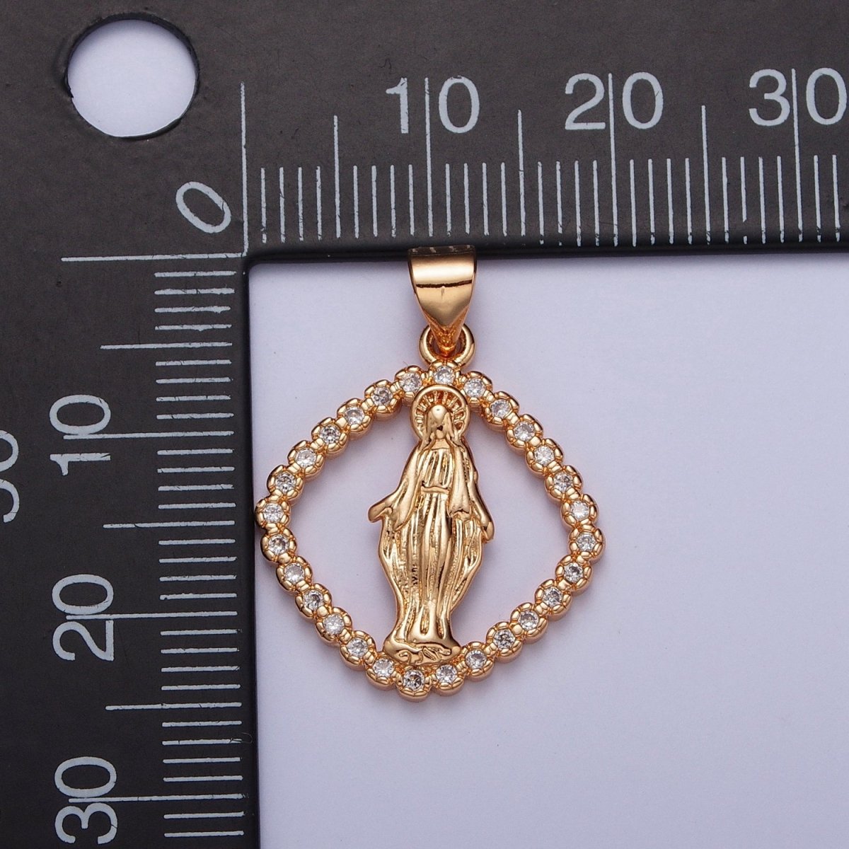 OS 18K Gold Micro Paved CZ Lady Guadalupe Mary Religious Pendant For Jewelry Making H-132