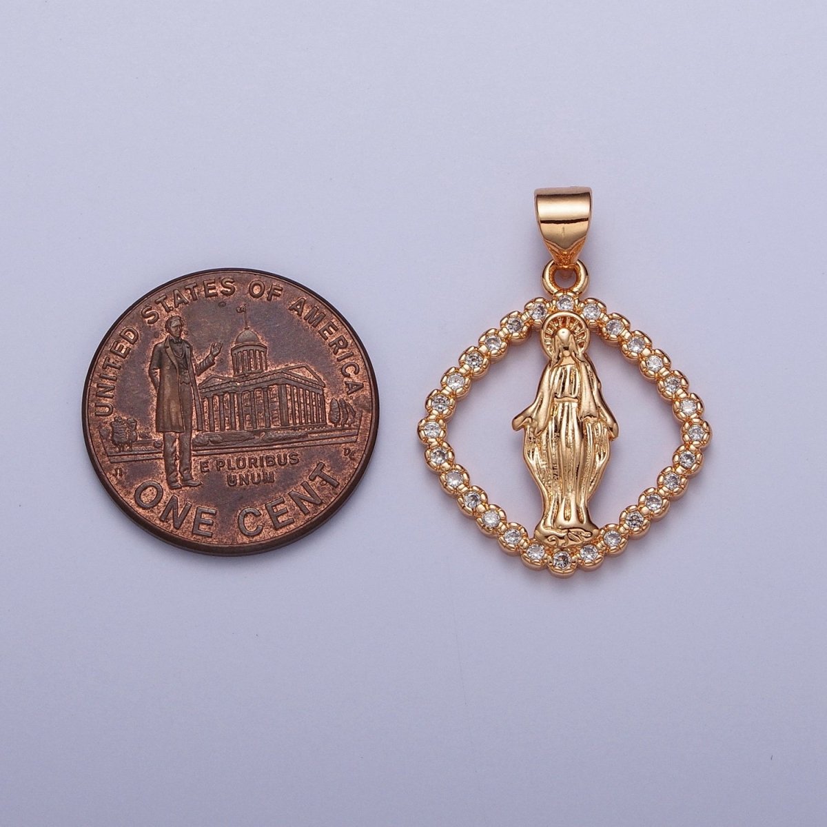 OS 18K Gold Micro Paved CZ Lady Guadalupe Mary Religious Pendant For Jewelry Making H-132