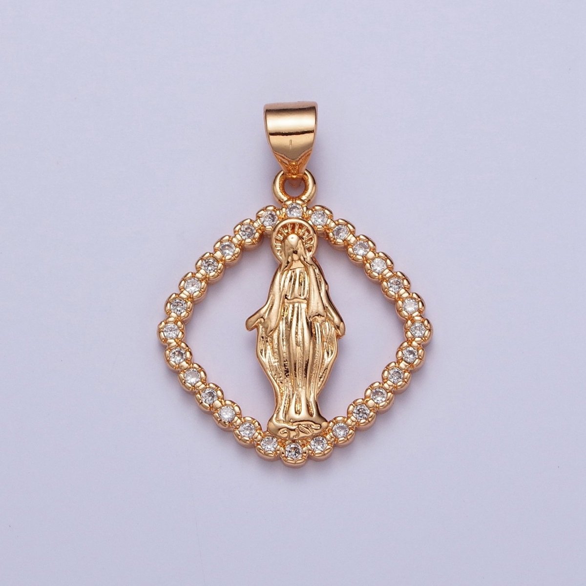 OS 18K Gold Micro Paved CZ Lady Guadalupe Mary Religious Pendant For Jewelry Making H-132