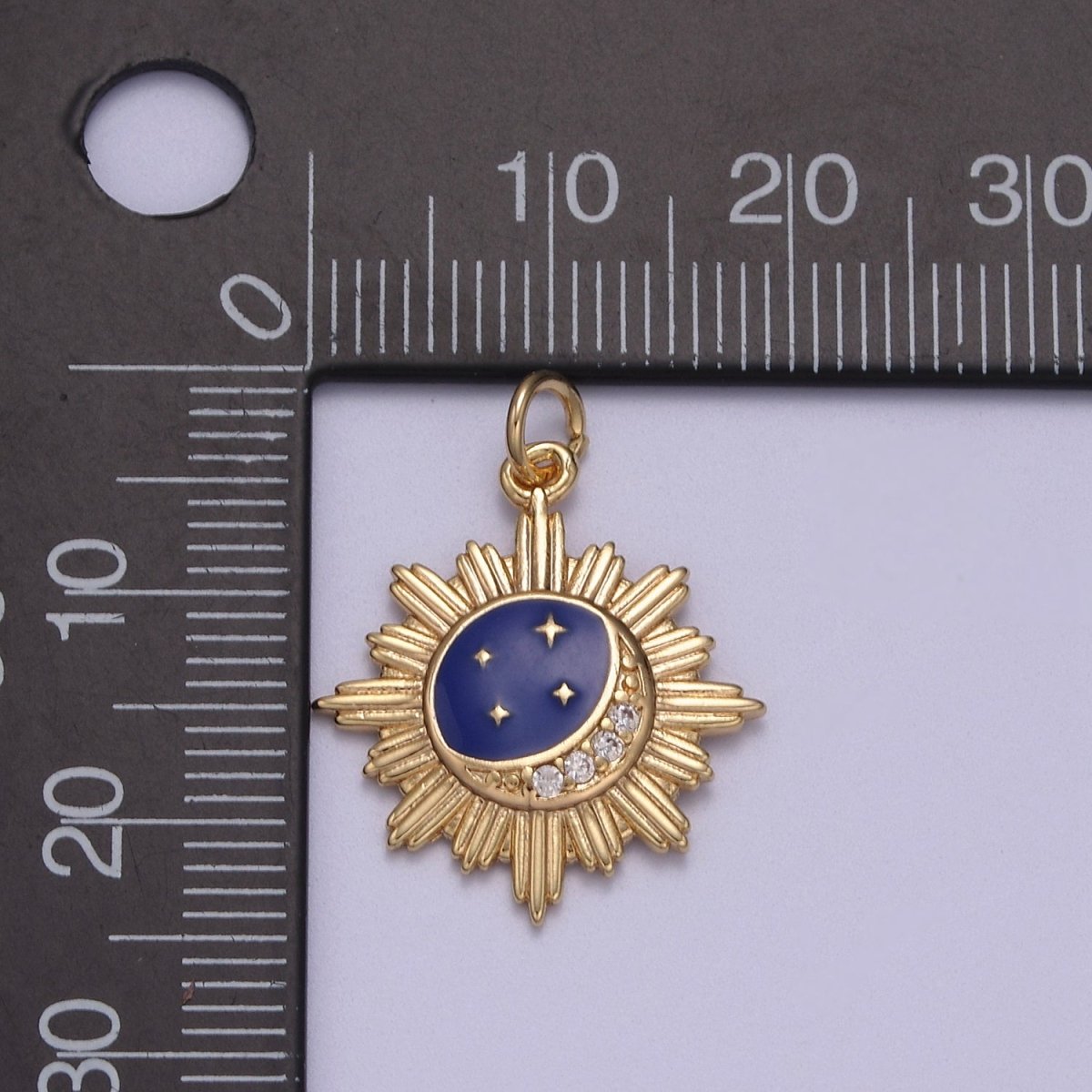 18K Gold Night Sky Charm Blue Enamel CZ Love You to Moon & Back Pendant N-919 - DLUXCA