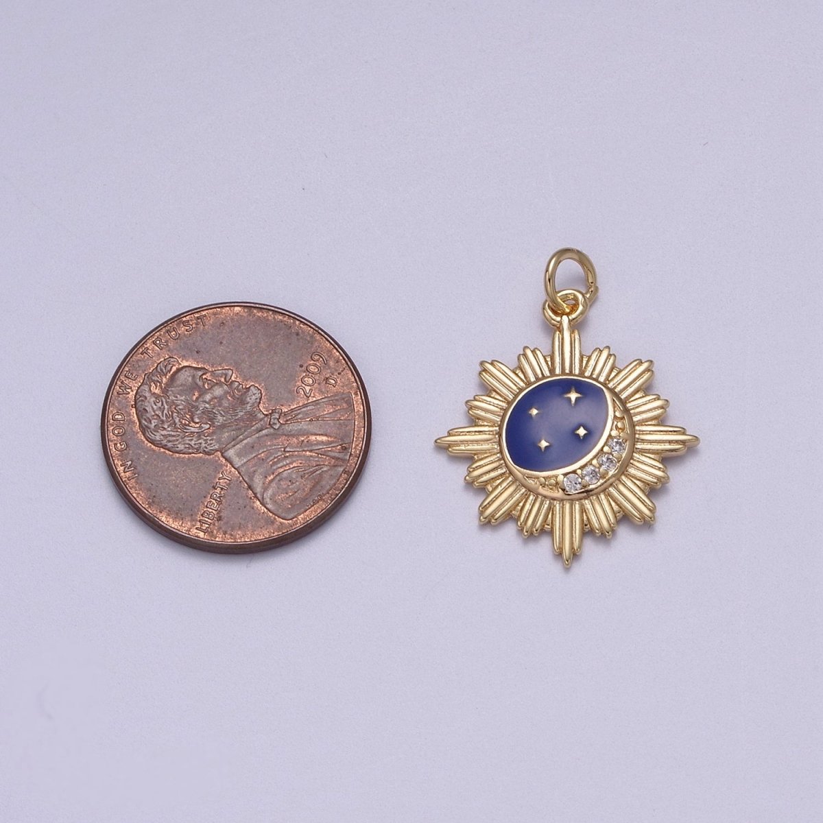 18K Gold Night Sky Charm Blue Enamel CZ Love You to Moon & Back Pendant N-919 - DLUXCA