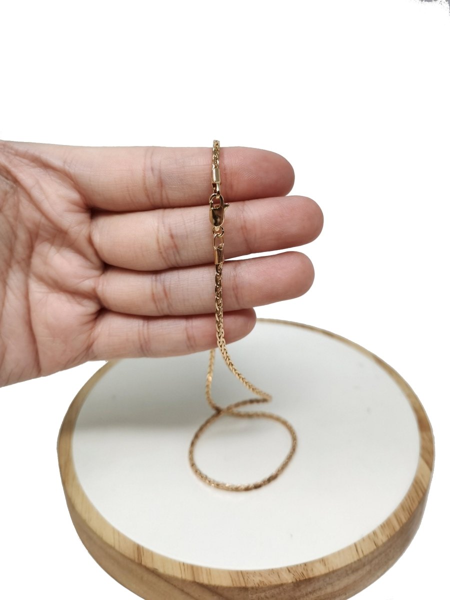 18K Gold Plated Necklace - 2mm in Width,15.6 Inches Wheat Necklace w/ Lobster Clasps | CN-728 Clearance Pricing - DLUXCA