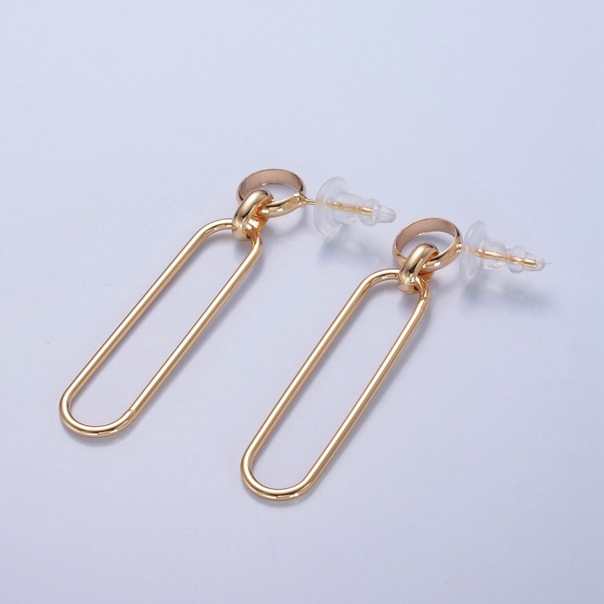 18K Gold Plated Oval Earrings, Geometric Drops, Unique Lightweight Studs V-388 - DLUXCA