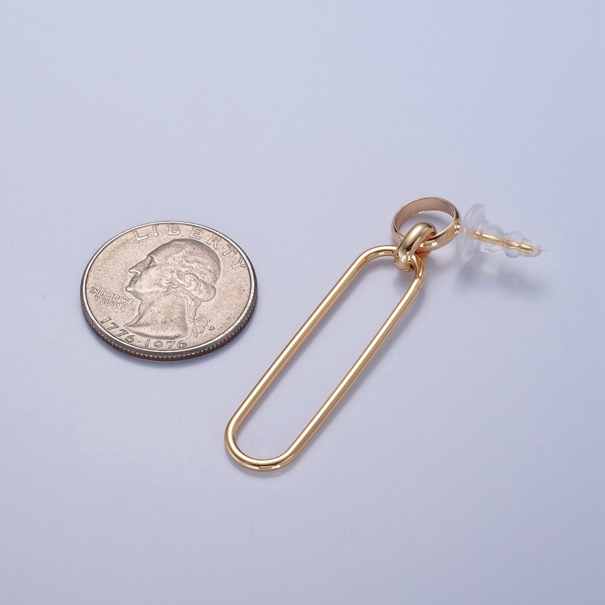 18K Gold Plated Oval Earrings, Geometric Drops, Unique Lightweight Studs V-388 - DLUXCA