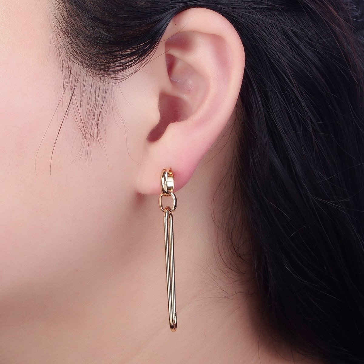18K Gold Plated Oval Earrings, Geometric Drops, Unique Lightweight Studs V-388 - DLUXCA