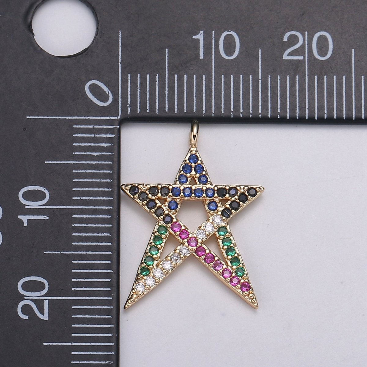 18K Gold Star Micro Pave Connector Charm, Multi color Cubic Zirconia Pendant Charm, For DIY Jewelry, Rose Gold Color E-174