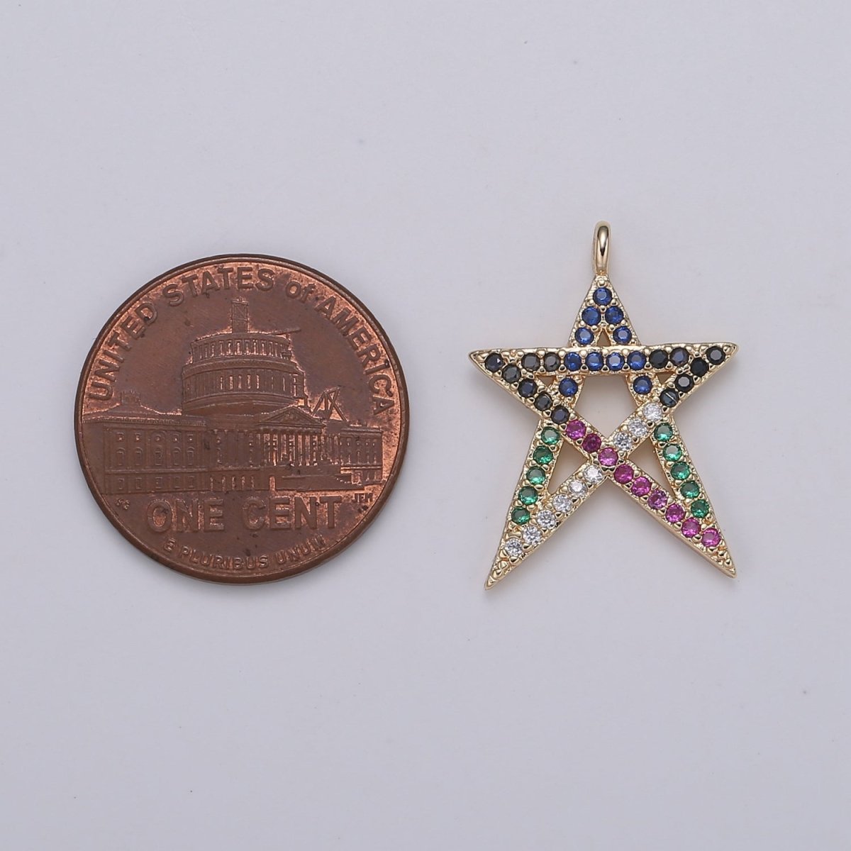 18K Gold Star Micro Pave Connector Charm, Multi color Cubic Zirconia Pendant Charm, For DIY Jewelry, Rose Gold Color E-174