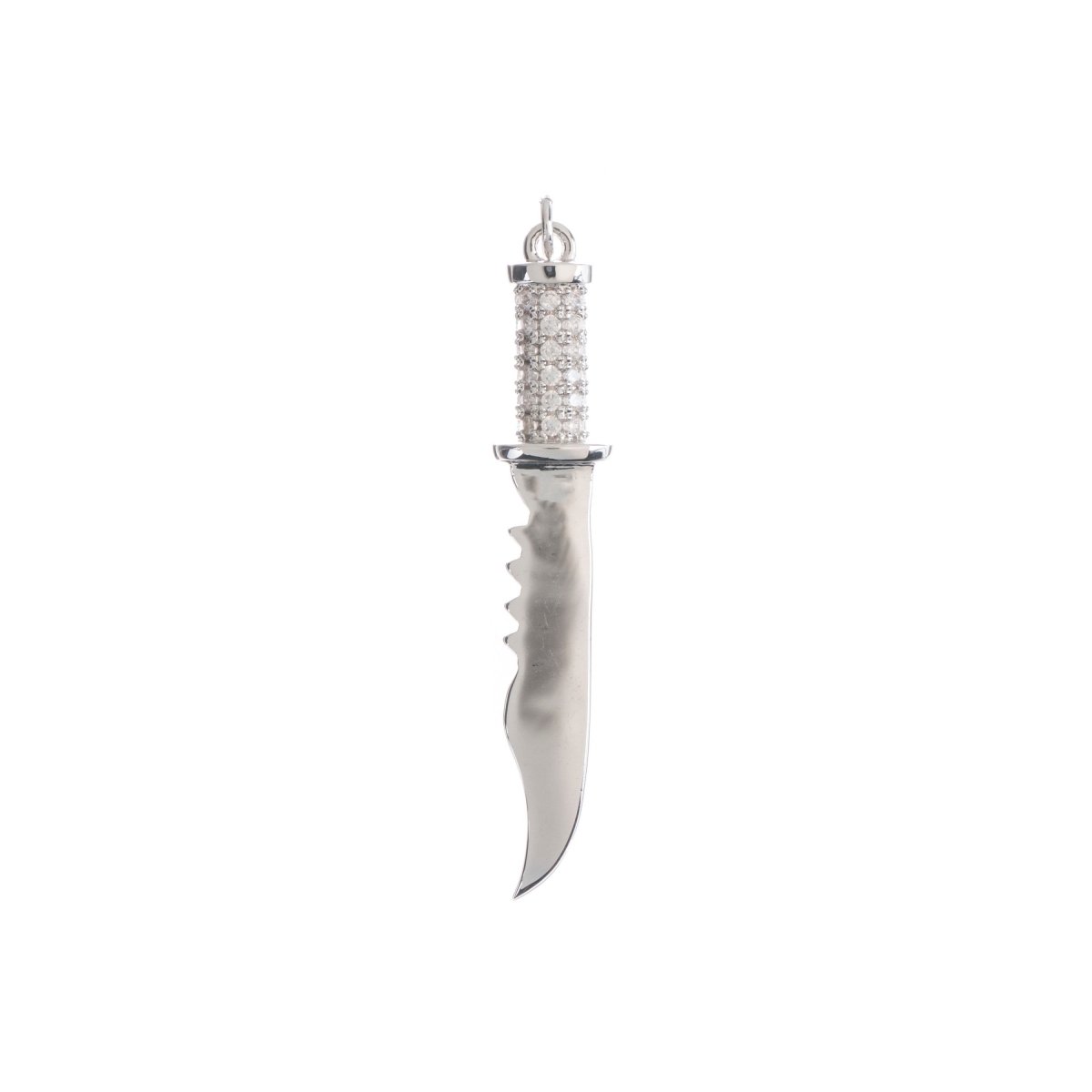 18K White Gold fill Combat Military Knife Charm Pendant Cz Cubic Zircon w/ Bails Findings for Earring Necklace Jewelry Making Supplies H-797 - DLUXCA
