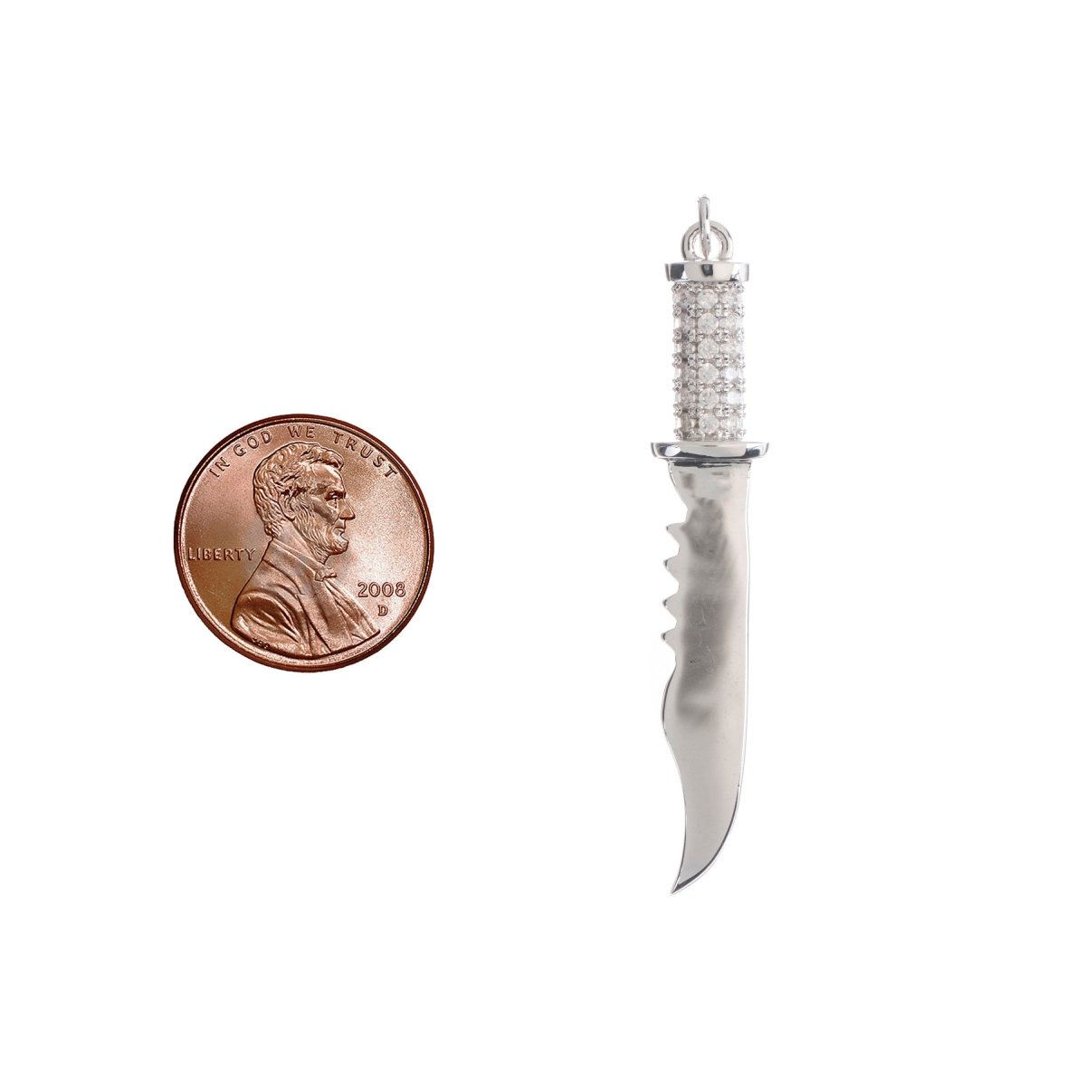 18K White Gold fill Combat Military Knife Charm Pendant Cz Cubic Zircon w/ Bails Findings for Earring Necklace Jewelry Making Supplies H-797 - DLUXCA