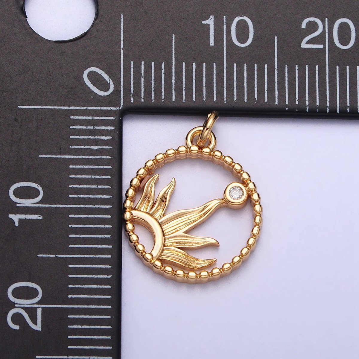 18mm Celestial Sun Beam CZ Open Round Beaded Charm in Gold & Silver | AC270 AC271