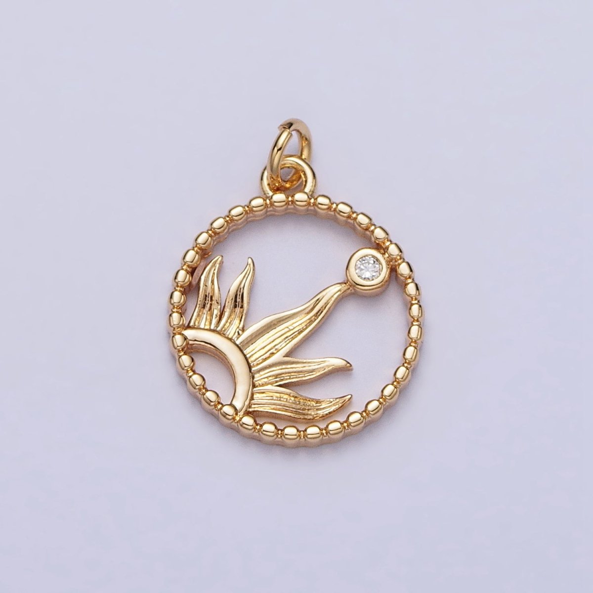 18mm Celestial Sun Beam CZ Open Round Beaded Charm in Gold & Silver | AC270 AC271