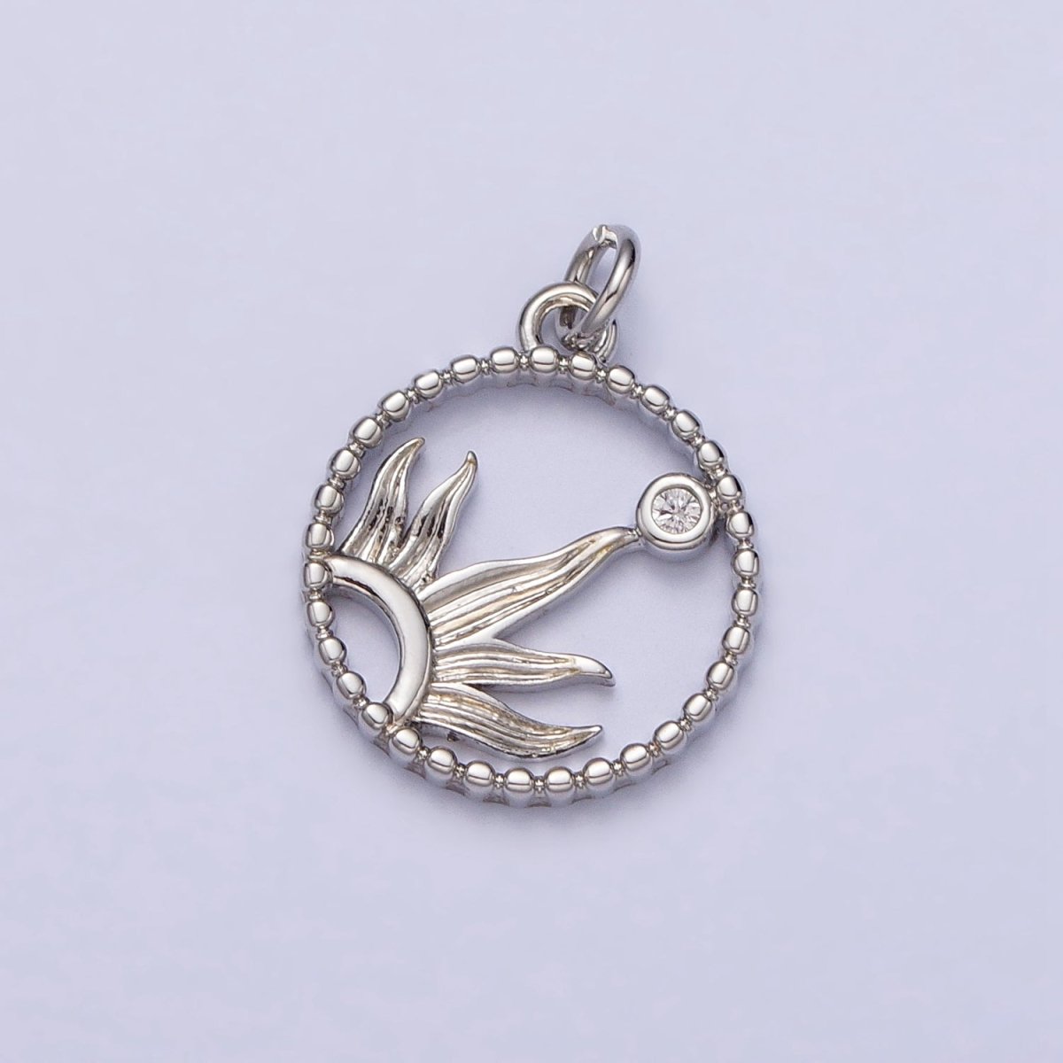 18mm Celestial Sun Beam CZ Open Round Beaded Charm in Gold & Silver | AC270 AC271