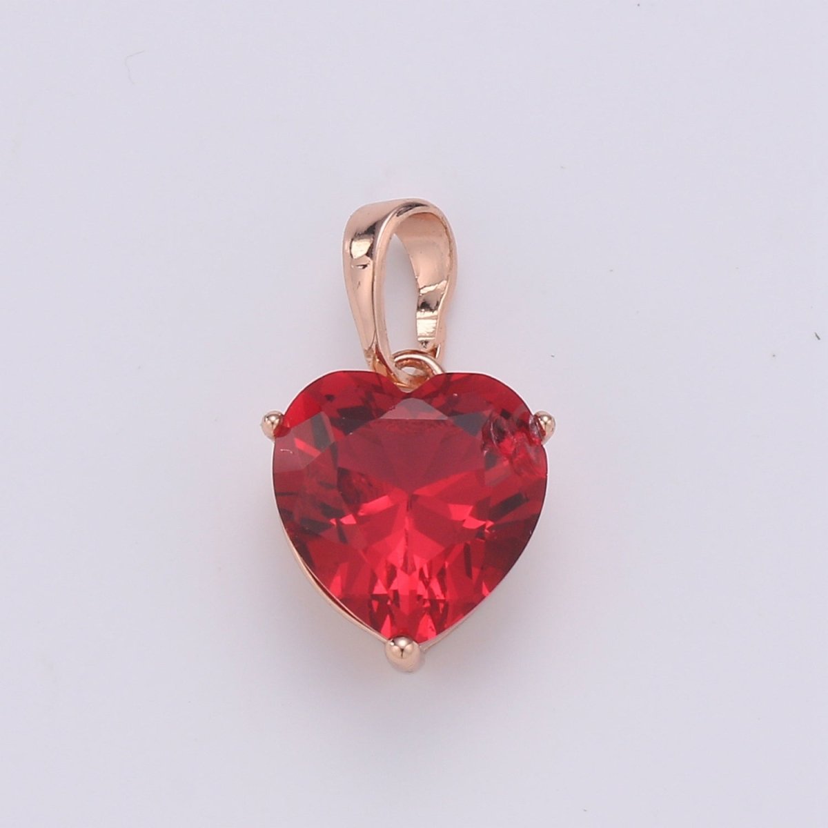 18x10mm Wholesale Cubic Zirconia Heart Gem Pendant with 18K Gold-Filled Rose Gold Frame, Blue, Green, Red, or Pink Options, Pendant for Necklace Bracelet Anklet Making J-163-J-166