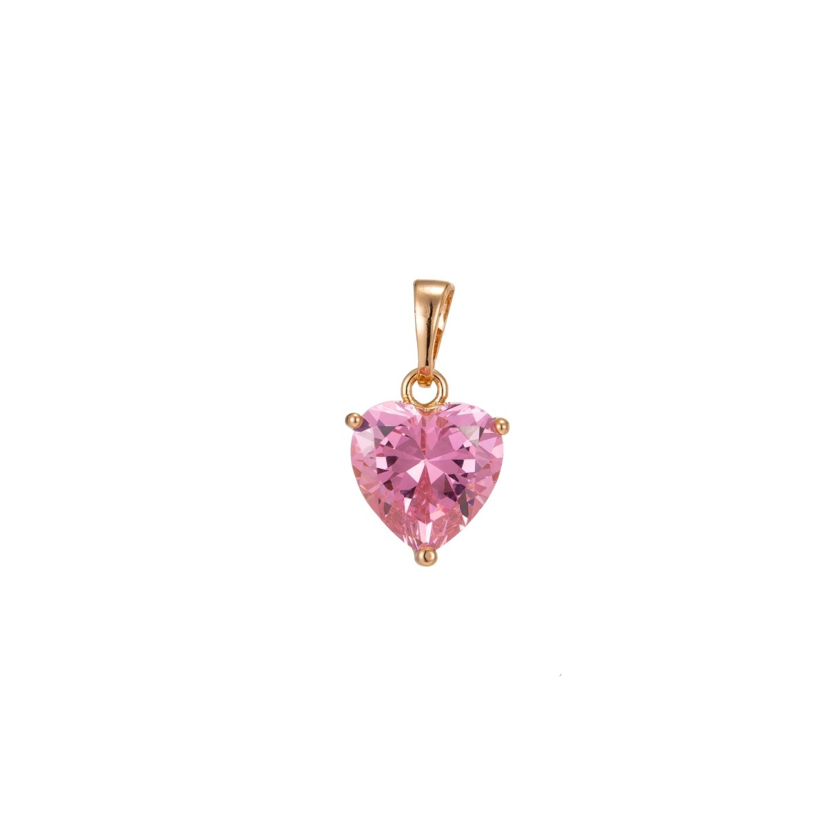18x10mm Wholesale Cubic Zirconia Heart Gem Pendant with 18K Gold-Filled Rose Gold Frame, Blue, Green, Red, or Pink Options, Pendant for Necklace Bracelet Anklet Making J-163-J-166