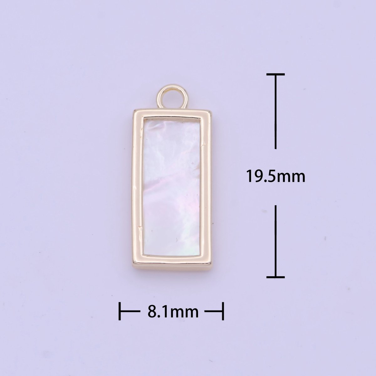 19.5mm Rectangular Shell Pearl Minimalist Tag Charm in Gold & Silver | N-635