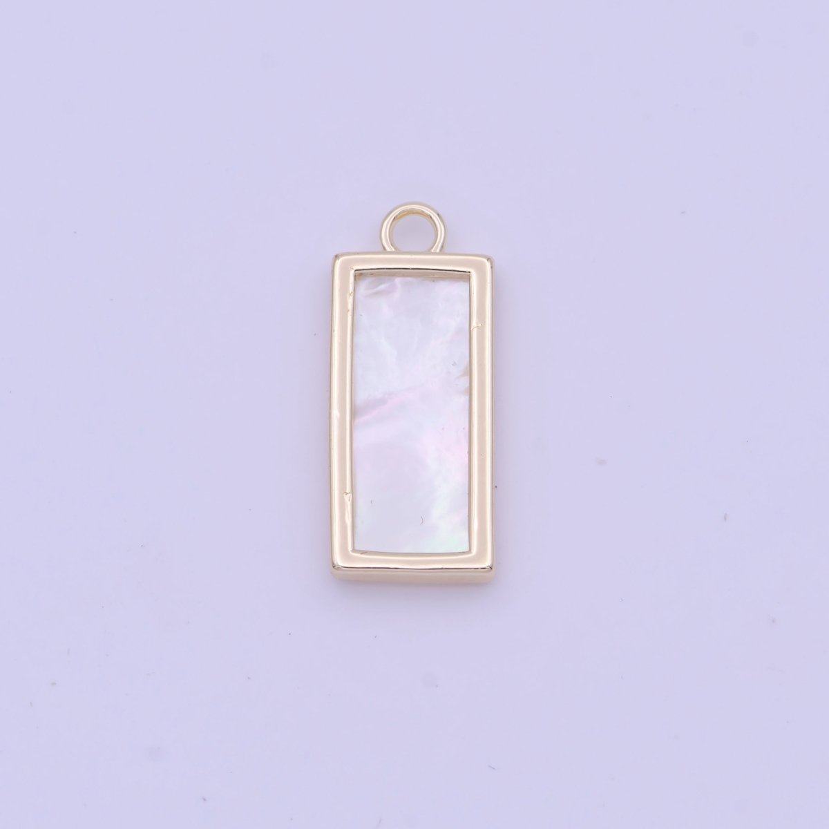 19.5mm Rectangular Shell Pearl Minimalist Tag Charm in Gold & Silver | N-635