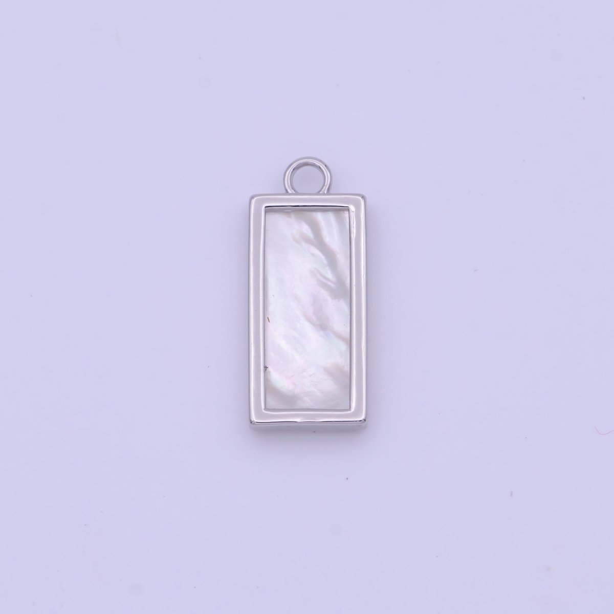 19.5mm Rectangular Shell Pearl Minimalist Tag Charm in Gold & Silver | N-635