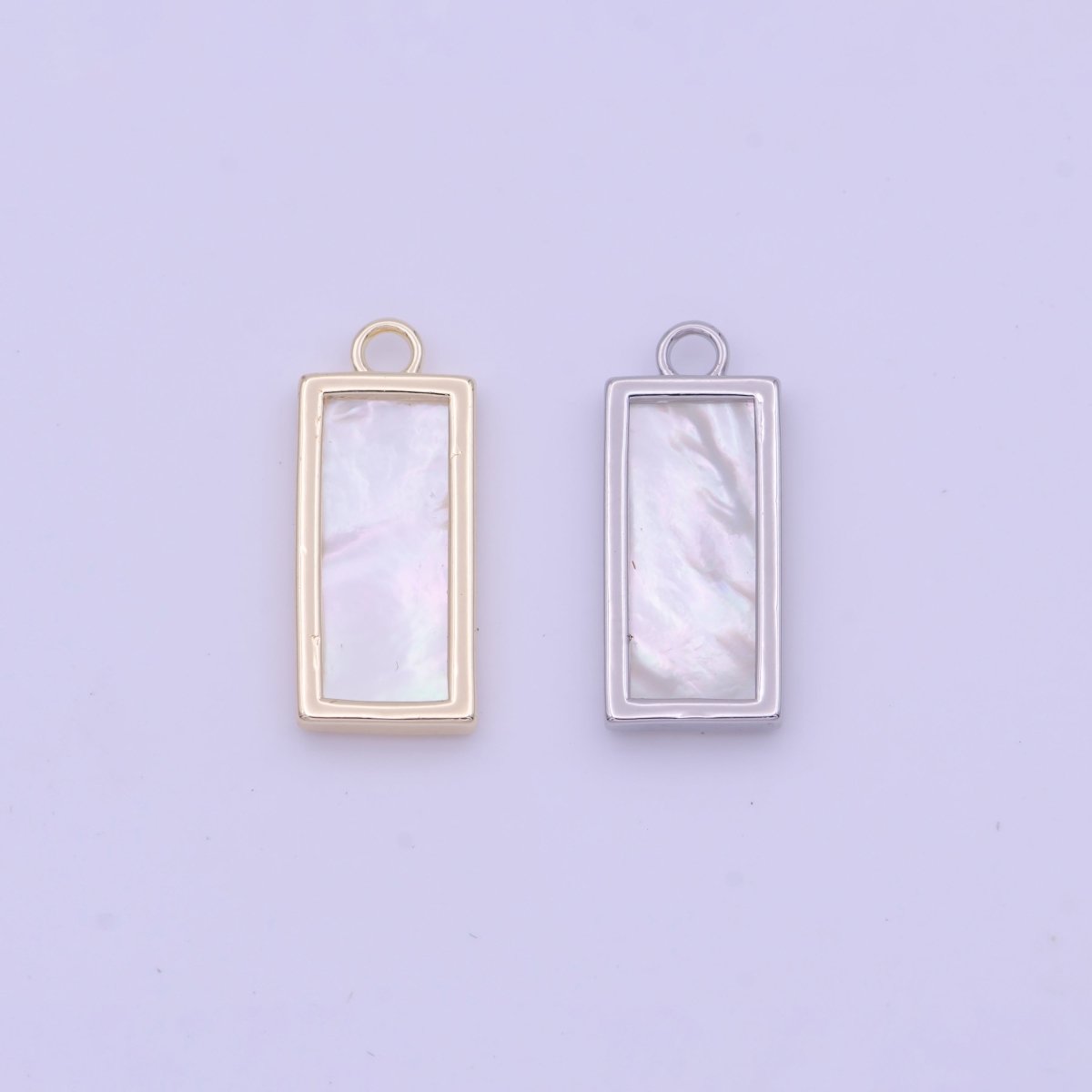 19.5mm Rectangular Shell Pearl Minimalist Tag Charm in Gold & Silver | N-635