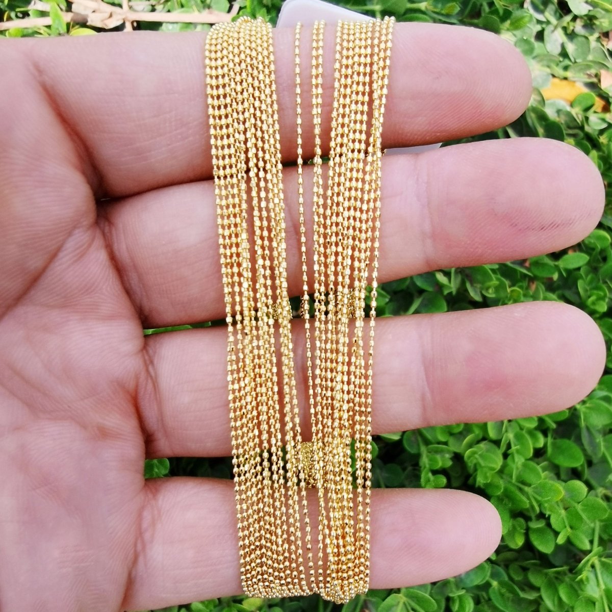 19.6 inches Bead Necklace - 24K Gold Plated Necklace - 0.8mm Dainty Bead - Bead Necklace w/ Spring Ring | CN-865 - DLUXCA