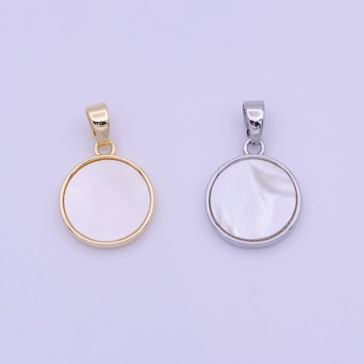 19mm Round Shell Pearl Minimalist Charm in Gold & Silver  H-903 H-904