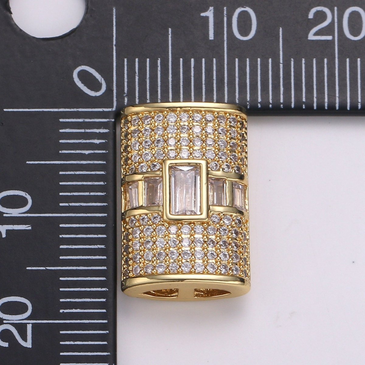 1pc 24K Gold Baguette Pave CZ Beads Spacer Beads, for DIY Jewelry Making European Charms Beaded Bracelet, Cluster CZ Beads B420