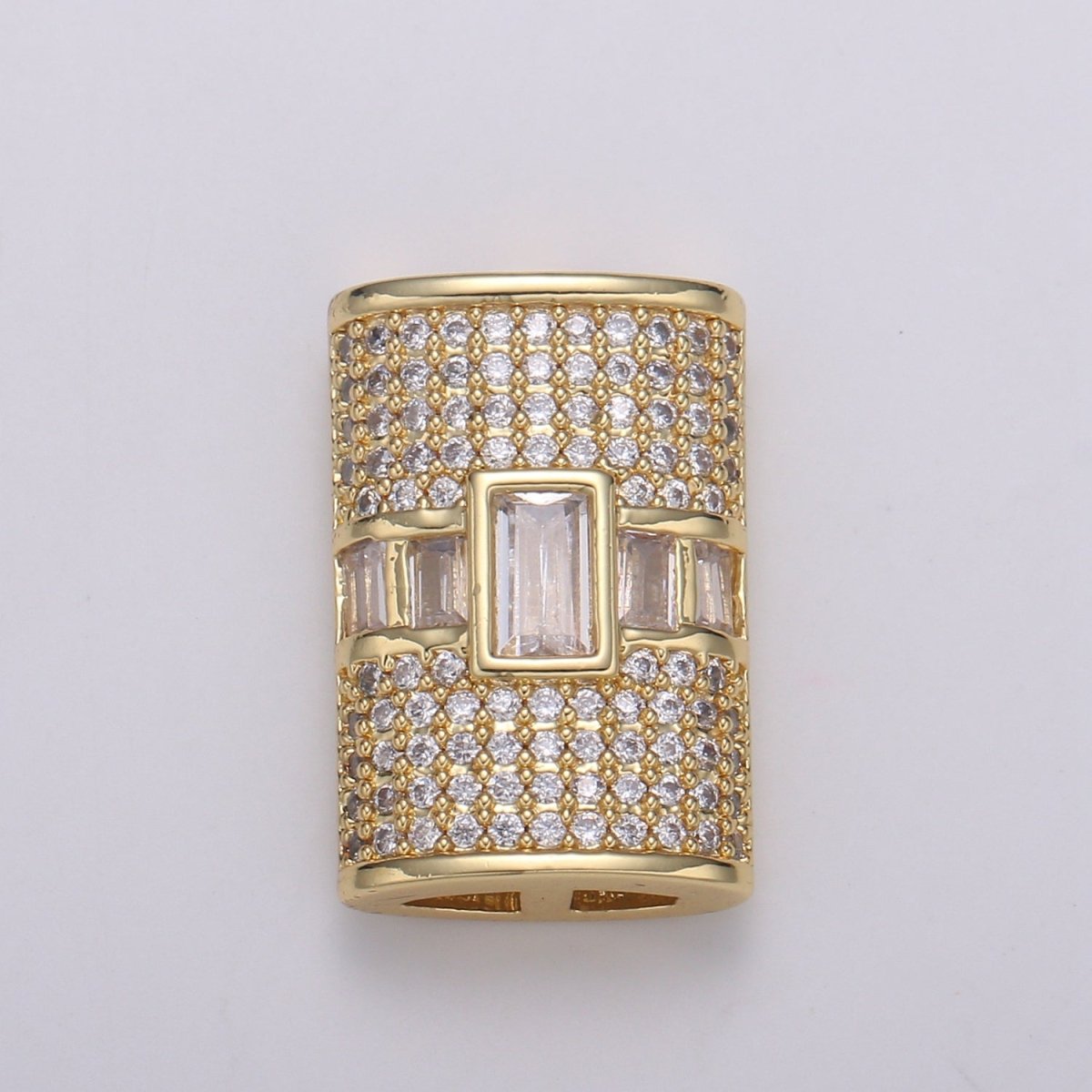 1pc 24K Gold Baguette Pave CZ Beads Spacer Beads, for DIY Jewelry Making European Charms Beaded Bracelet, Cluster CZ Beads B420
